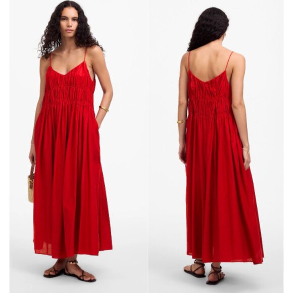 Madewell Linen-Blend Textured V-Neck Midi Dress NWT in Festival Red Large - Picture 1 of 13